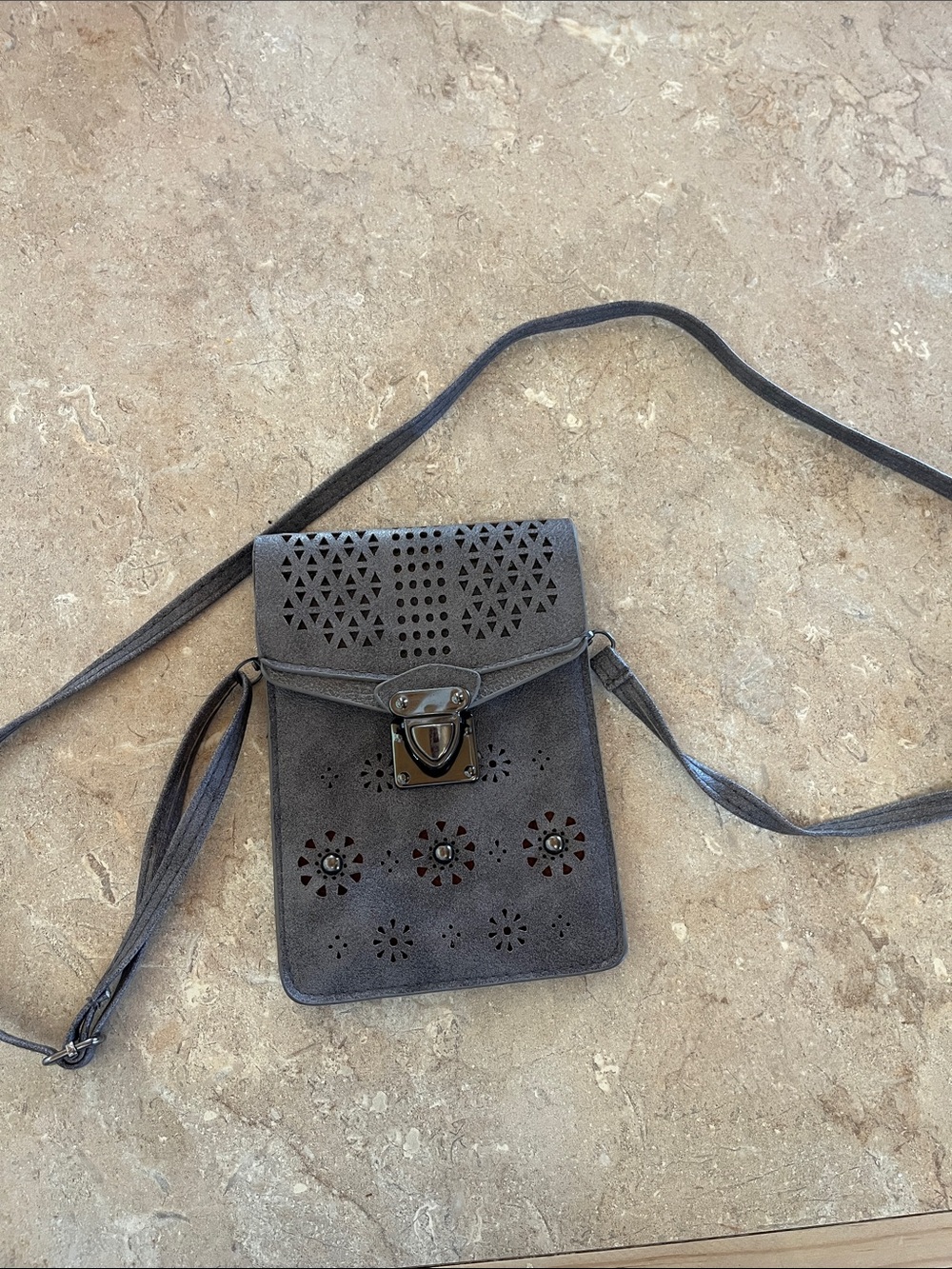 Women's Crossbody Bag with Laser-Cut Floral Detail - Black